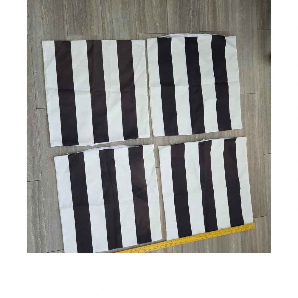 Set of 4 Black and White Striped Pillow Covers 18x18 Halloween Decor Square